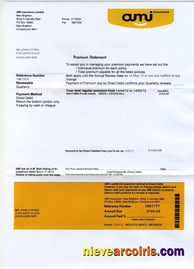 New Zealand AMI proof of address bank statement